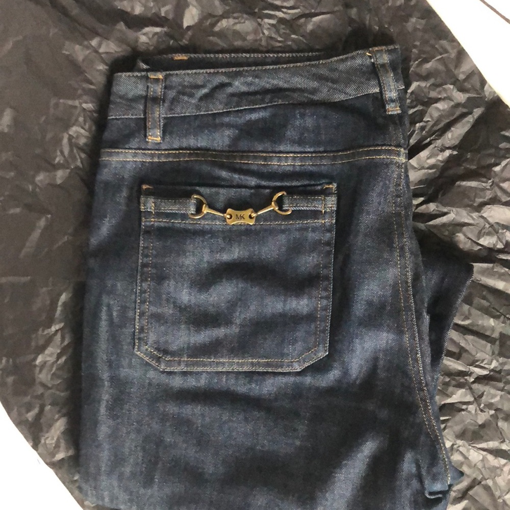 Michael Kors Dark Wash buckle detail wide leg jean